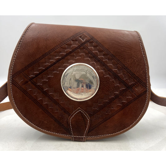 VTG Saddlebag Purse Women’s Brown Tooled Leather Camel Shoulder Bag