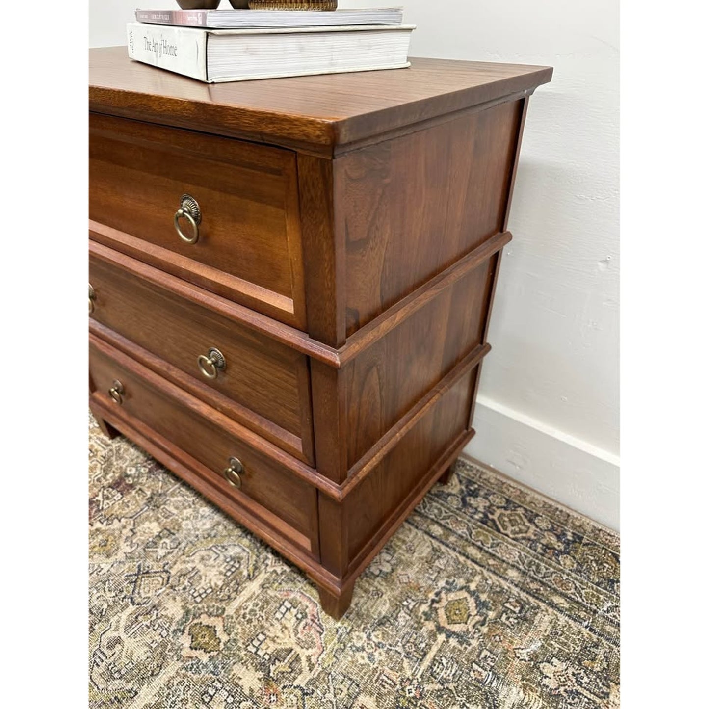 Lev 3-Drawer Nightstand End Table Brown Stained Wood Built In Outlet