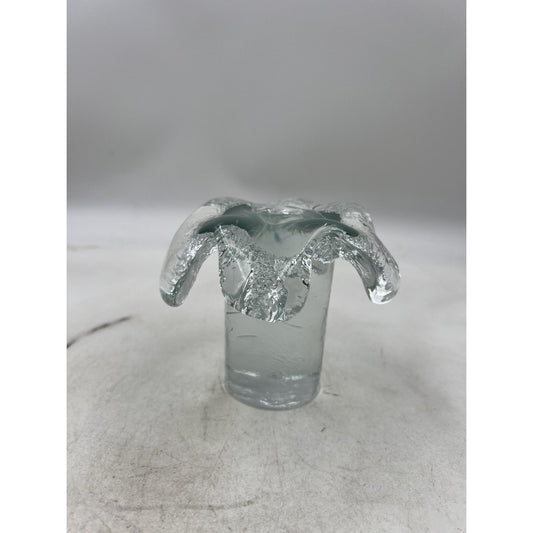Vintage Hand Blown Art Glass Candle Holder Ruffled Edge 3.5" x 4.5" Unique Decor