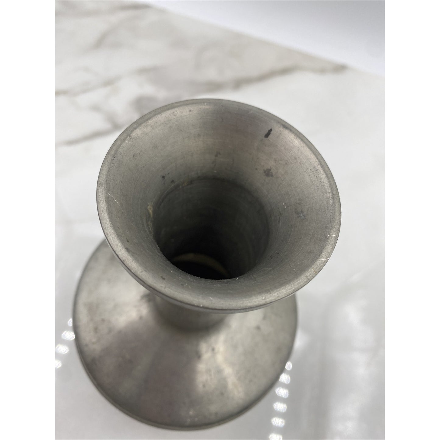 VTG Norsk Tinn Pewter Vase Bud Vase Vaga Etched Norwegian 7.5" Tall