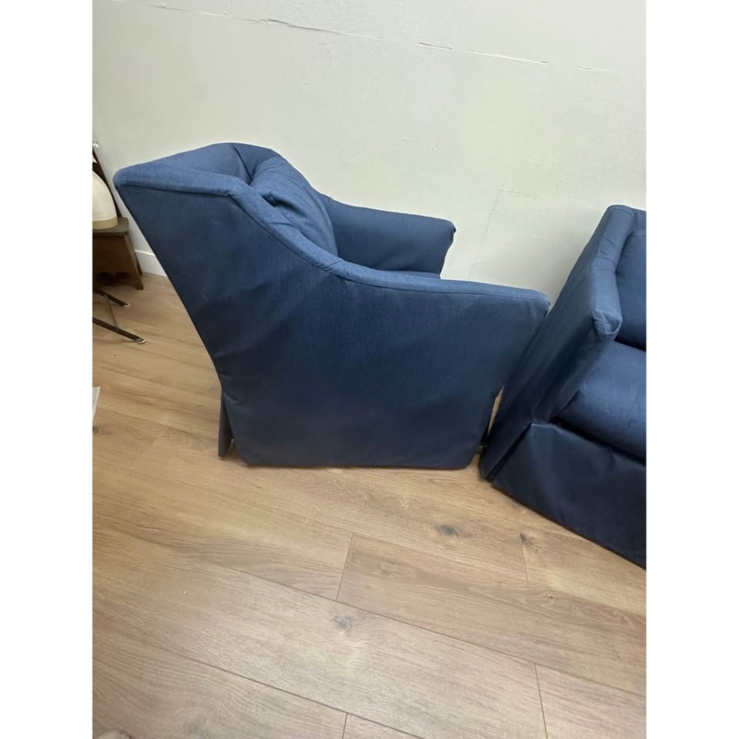 Indoor Outdoor Lounge Arm Chair Navy Blue Slipcover Swivel Set of 2