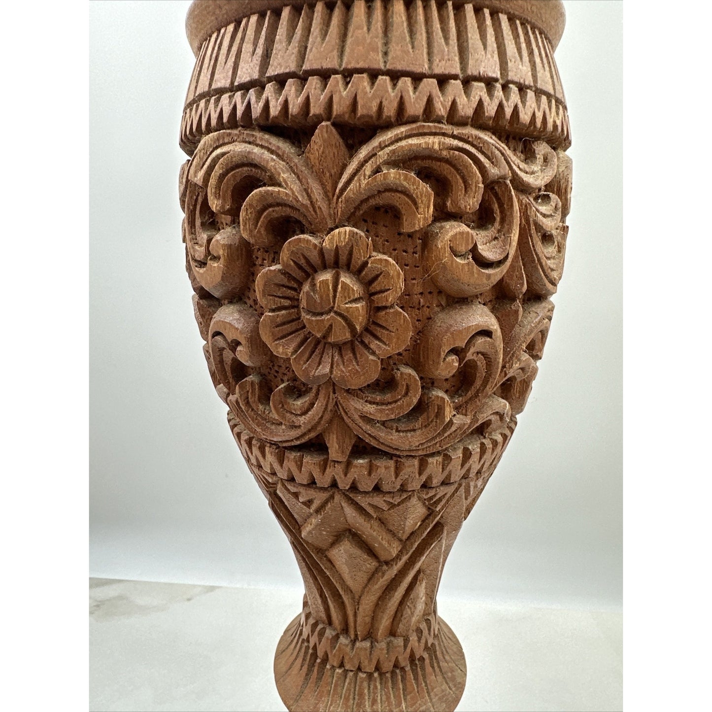 Vintage Wood Pedestal Turned Vase Candle Holder Exotic Rustic 20" Hand Carved