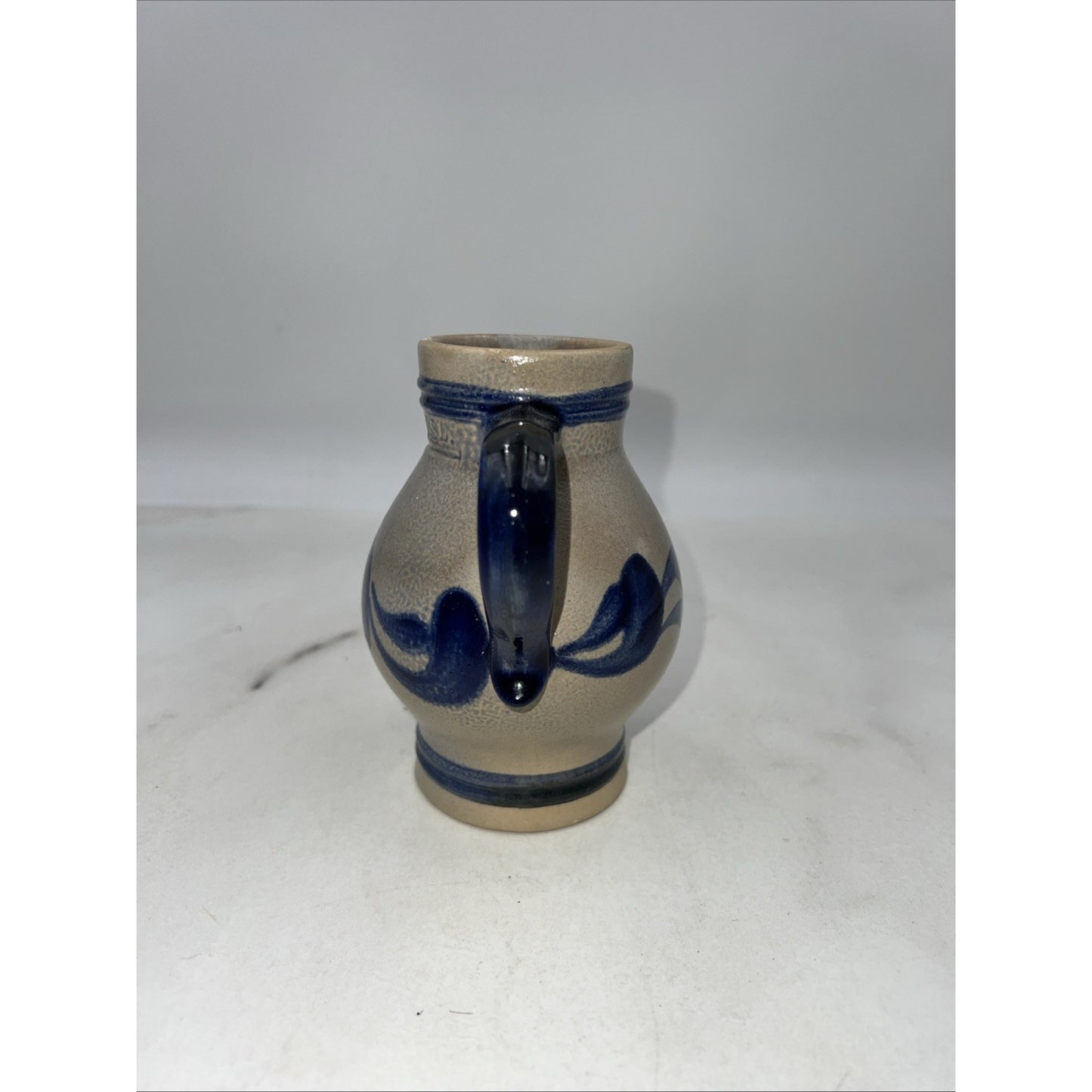 Vintage German Handmade Jug Creamer Handarbeit Blue Salt Glazed 0.25 L