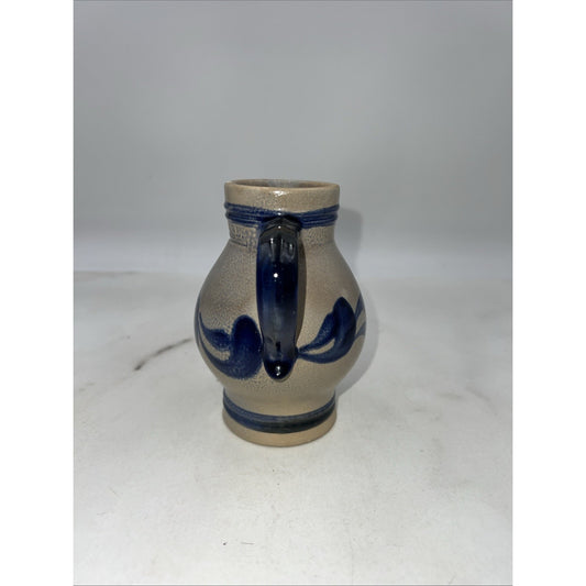 Vintage German Handmade Jug Creamer Handarbeit Blue Salt Glazed 0.25 L