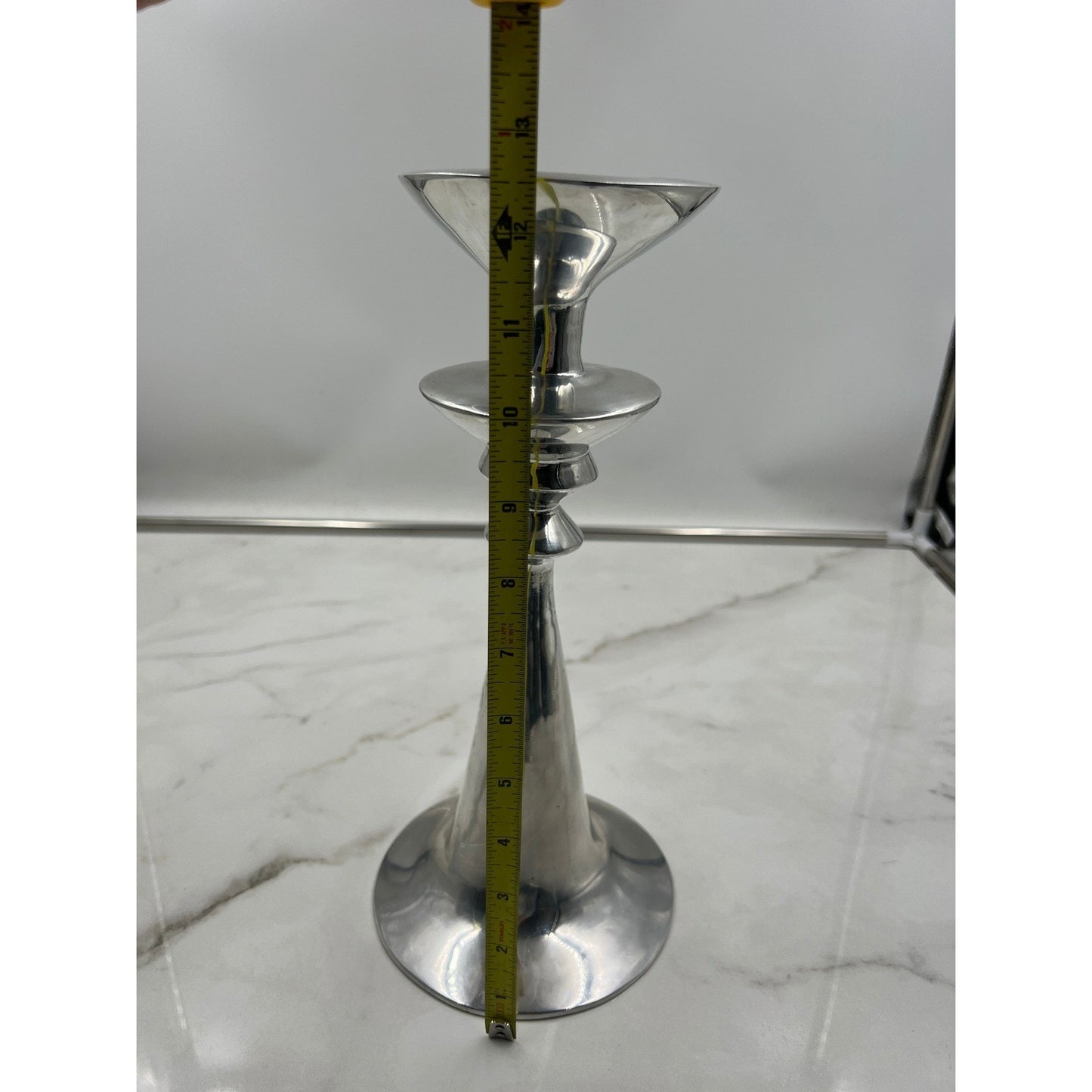 Lunares San Francisco Polished Aluminum Candlestick Holder MCM Sculptural 12in