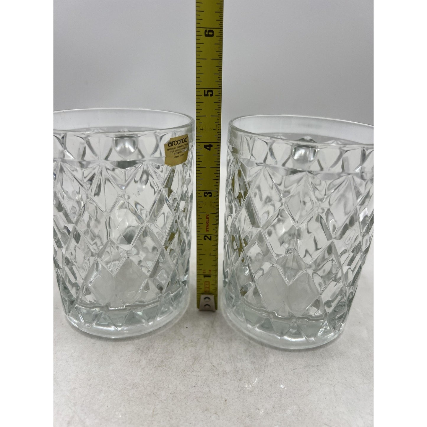 Arcoroc Sebastien Diamond Cut Glass Mugs Set of 2 Tempered Crystal Clear Coffee