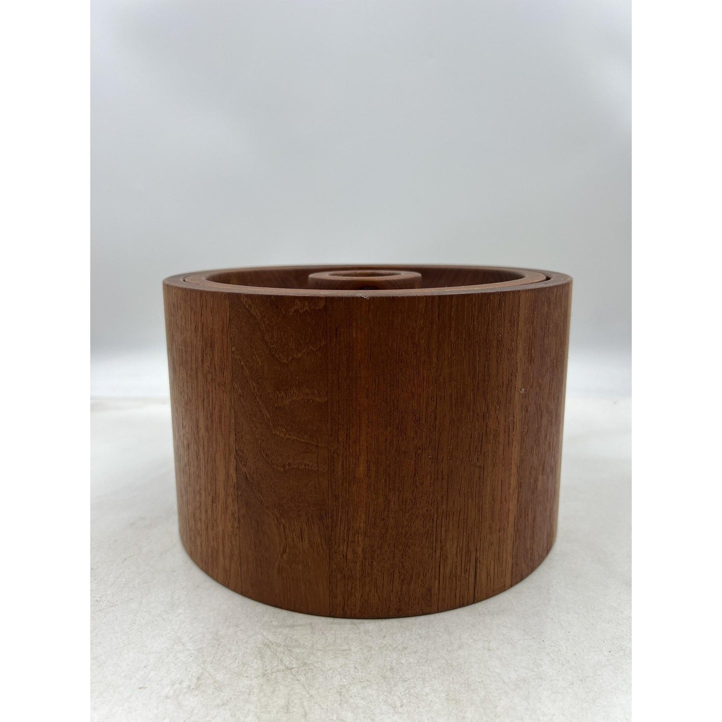 Dansk Teak Ice Bucket Mid Century Modern Barrel Lid Danish Denmark Wood Barware