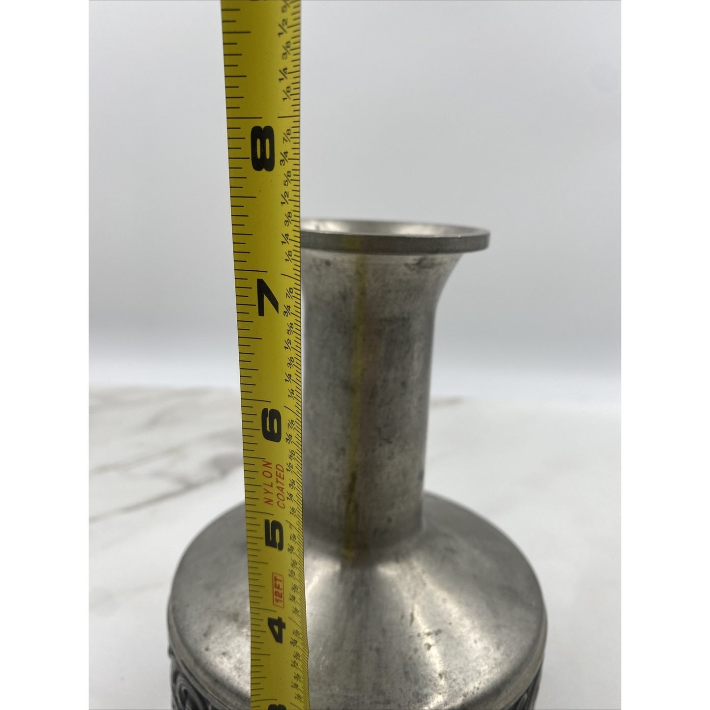 VTG Norsk Tinn Pewter Vase Bud Vase Vaga Etched Norwegian 7.5" Tall