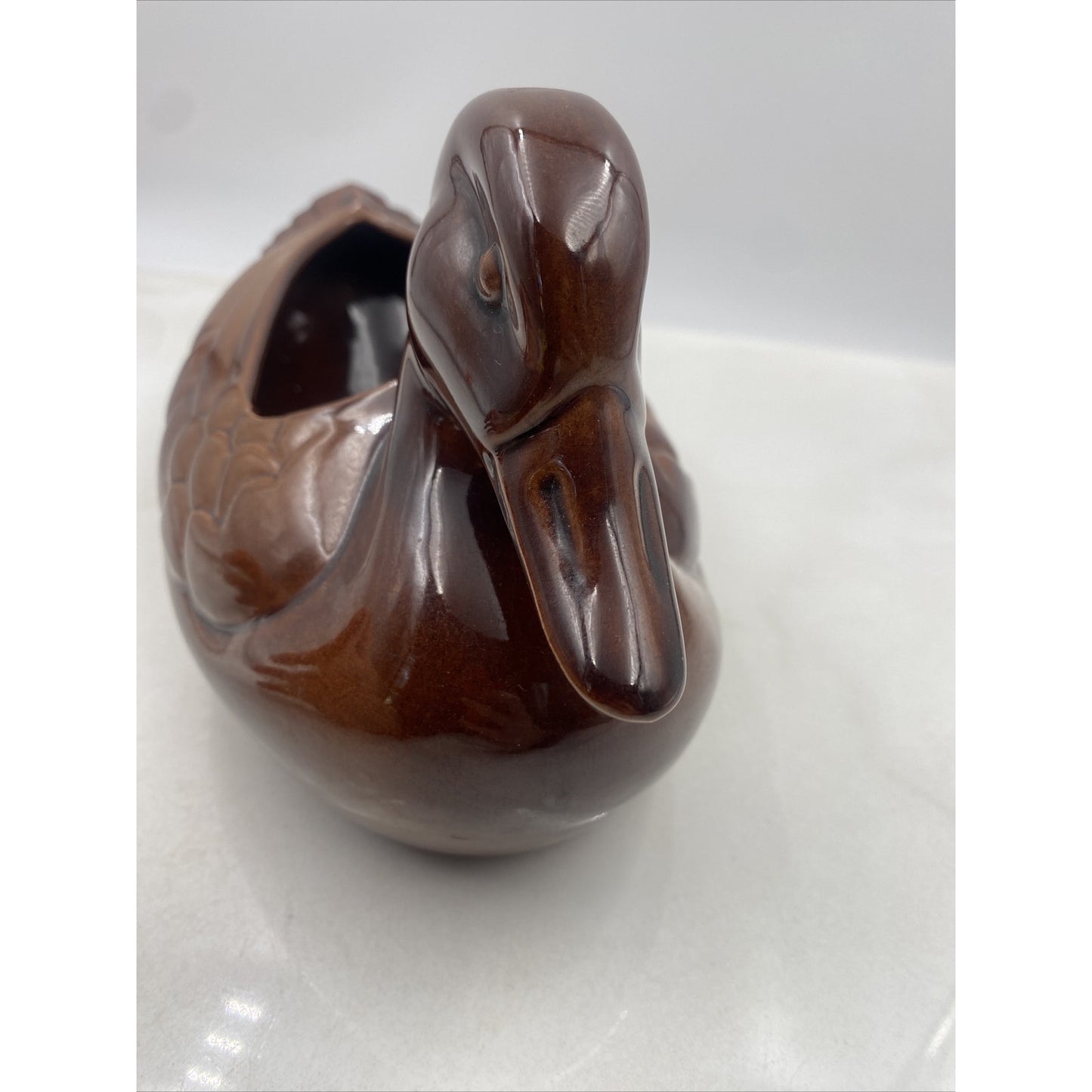 Vintage Frankoma Pottery Duck Planter 208A Brown Flower 10” Cottage Deco