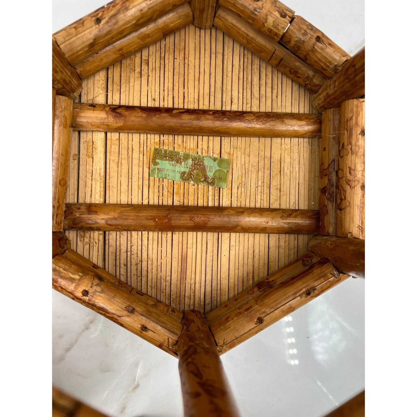 Vintage Tortoise Bamboo Octagon Stool Plant Stand Stackable Set of 2