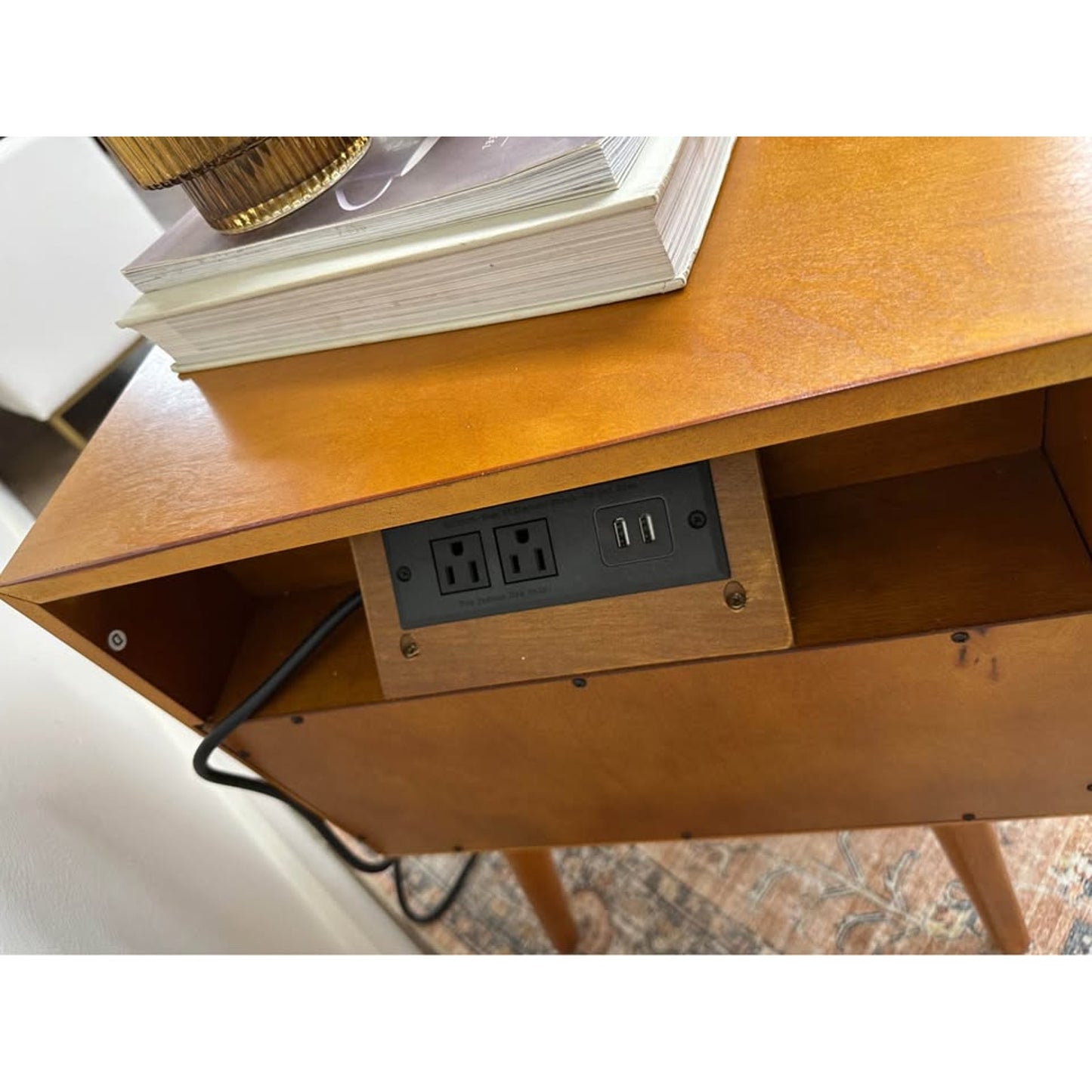 Anita 2 - Drawer WoodNightstand with Built-In Outlets-WALNUT