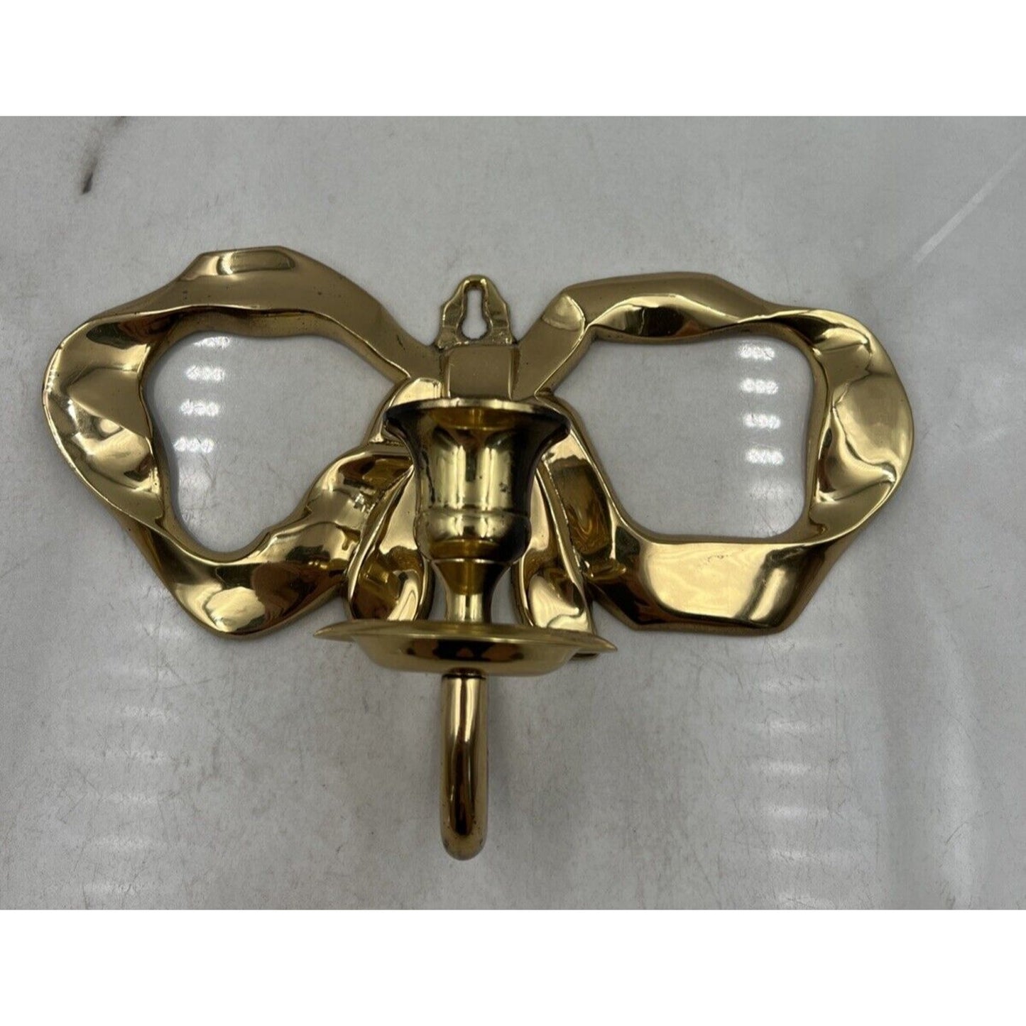 Vintage Candle Wall Sconce Brass Bow Ribbon Holder Brass Candle Holder