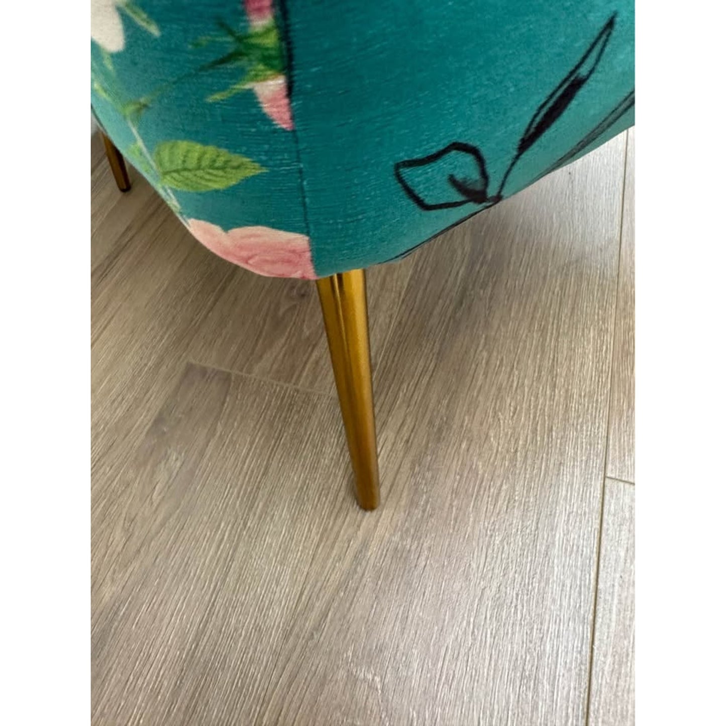Amata Side Chair-Blue Floral Butterflies Anthro Style Gold Legs Vanity Chair Scalloped New Karat