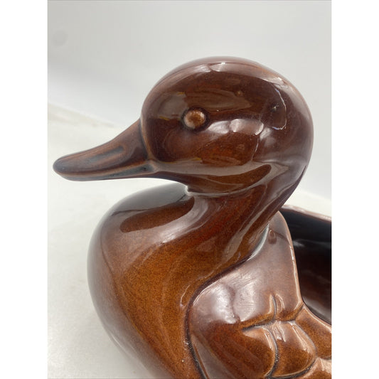 Vintage Frankoma Pottery Duck Planter 208A Brown Flower 10” Cottage Deco