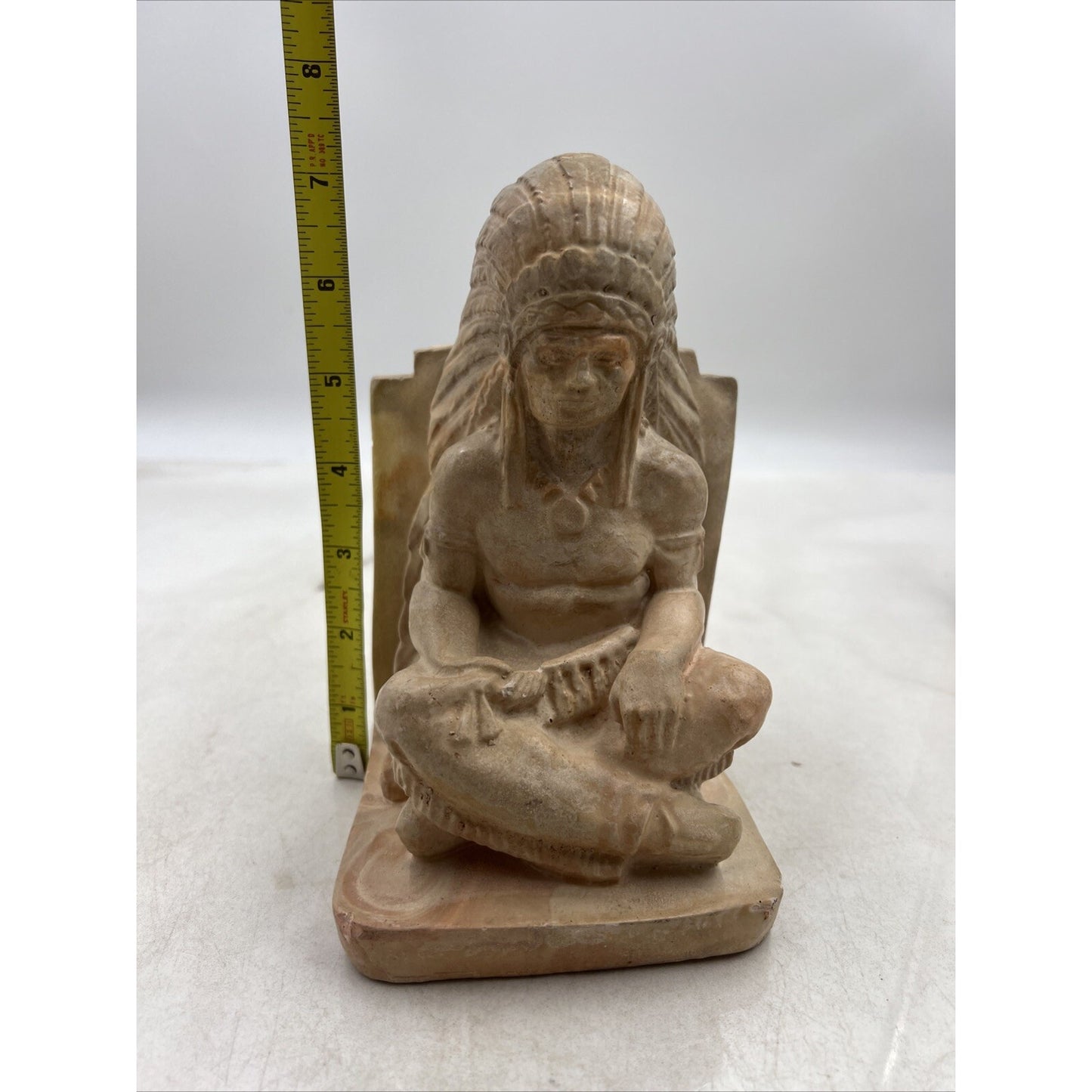 Vintage Montana Swirl Bookends Native American Chief Clay Pottery Set of 2
