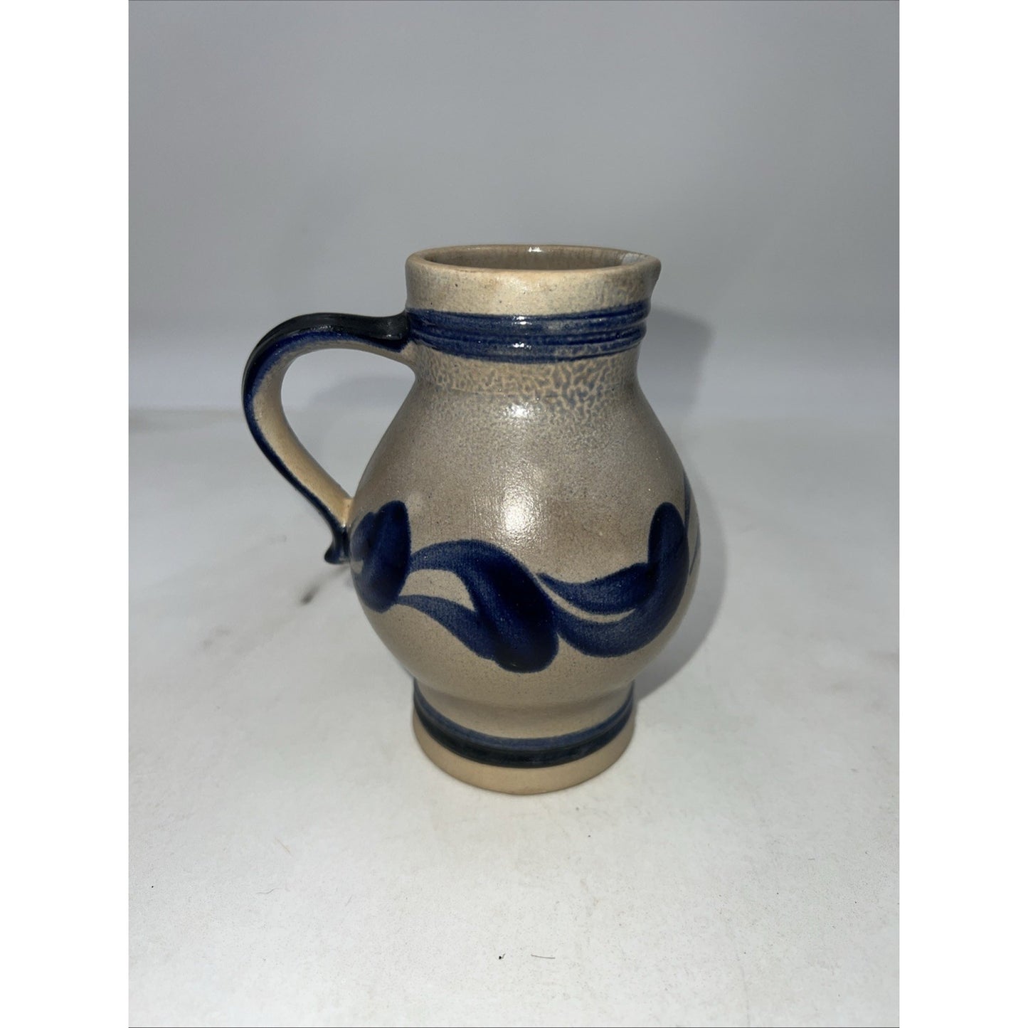 Vintage German Handmade Jug Creamer Handarbeit Blue Salt Glazed 0.25 L