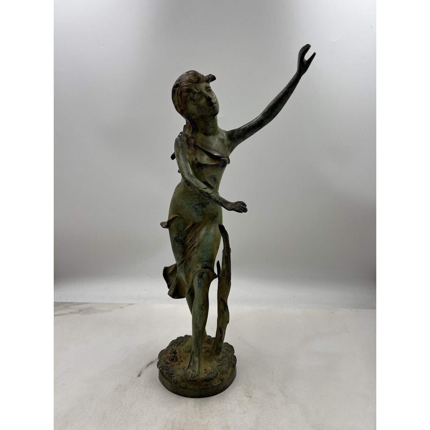 Vintage Art Nouveau Bronze Lady Statue India 18" Tall Elegant Female Figure