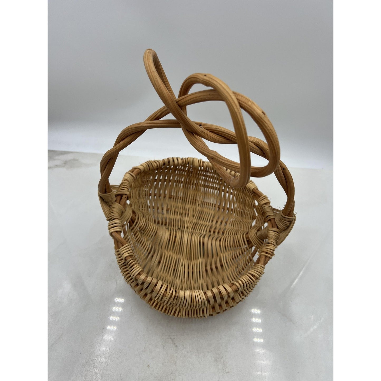 Handmade Woven Basket Boho Decor Twisted Rattan Handle Fruit Craft Display 13"