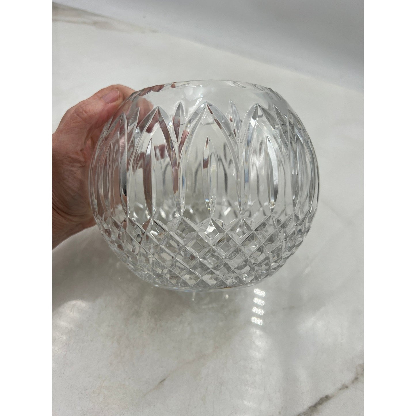 VTG Crystal Cut Round Flower Vase Bowl Clear Glass