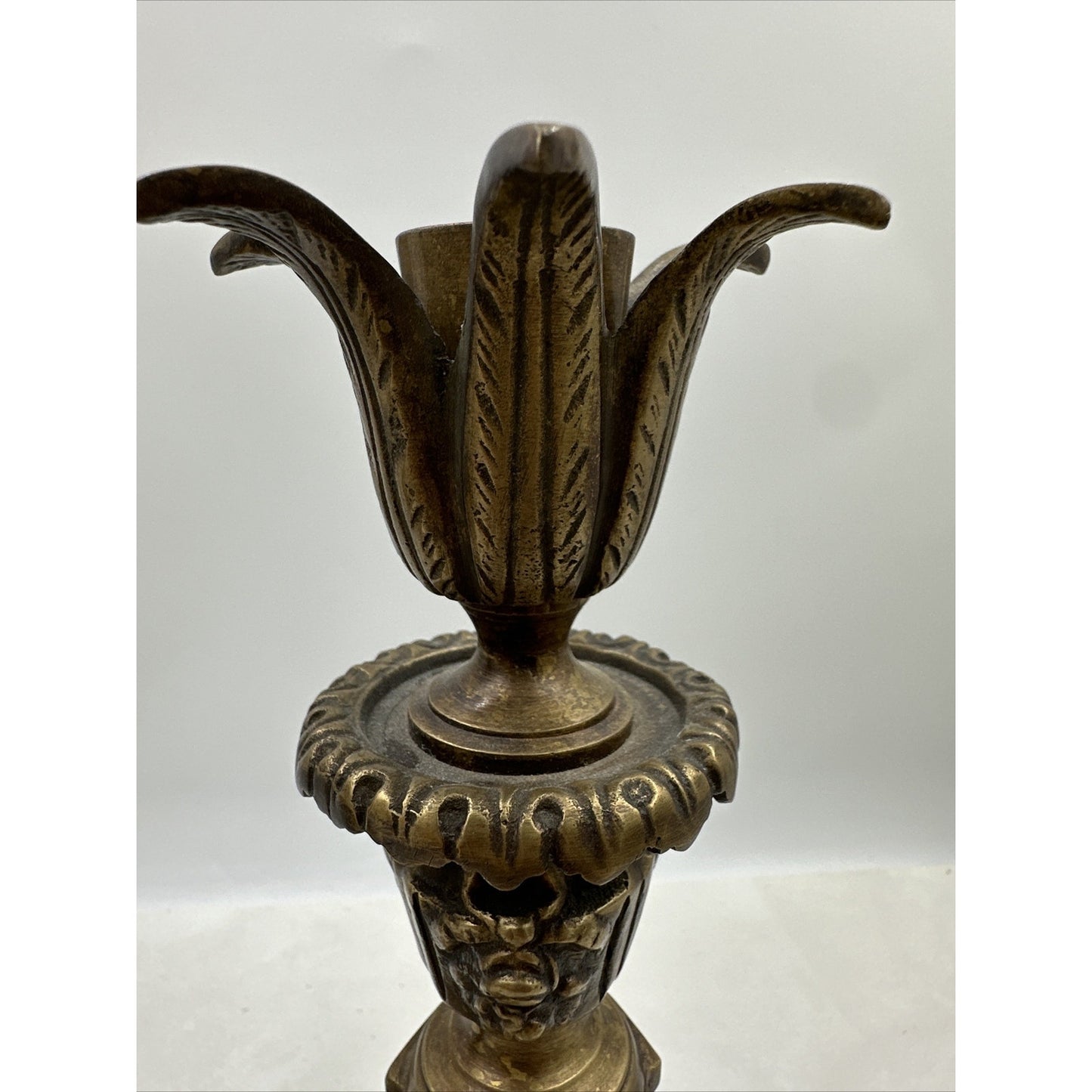 Vintage Brass Castilian Candle Holders Solid 12'' Lion Heads Set of 2