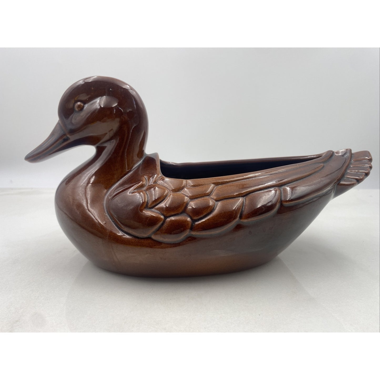 Vintage Frankoma Pottery Duck Planter 208A Brown Flower 10” Cottage Deco