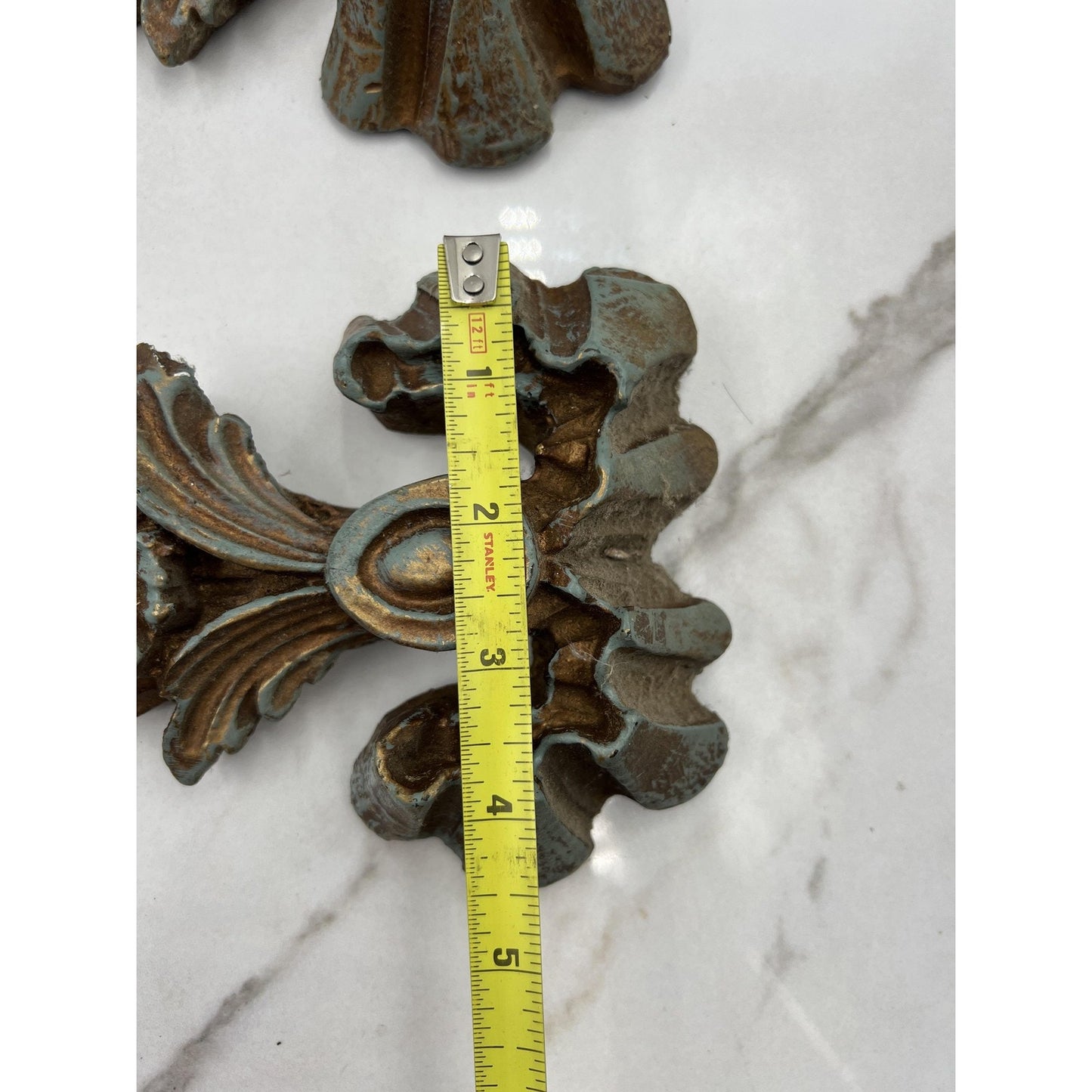 VTG Ornate Resin Wall Appliques Acanthus Floral Ribbon Rococo Green Gold French