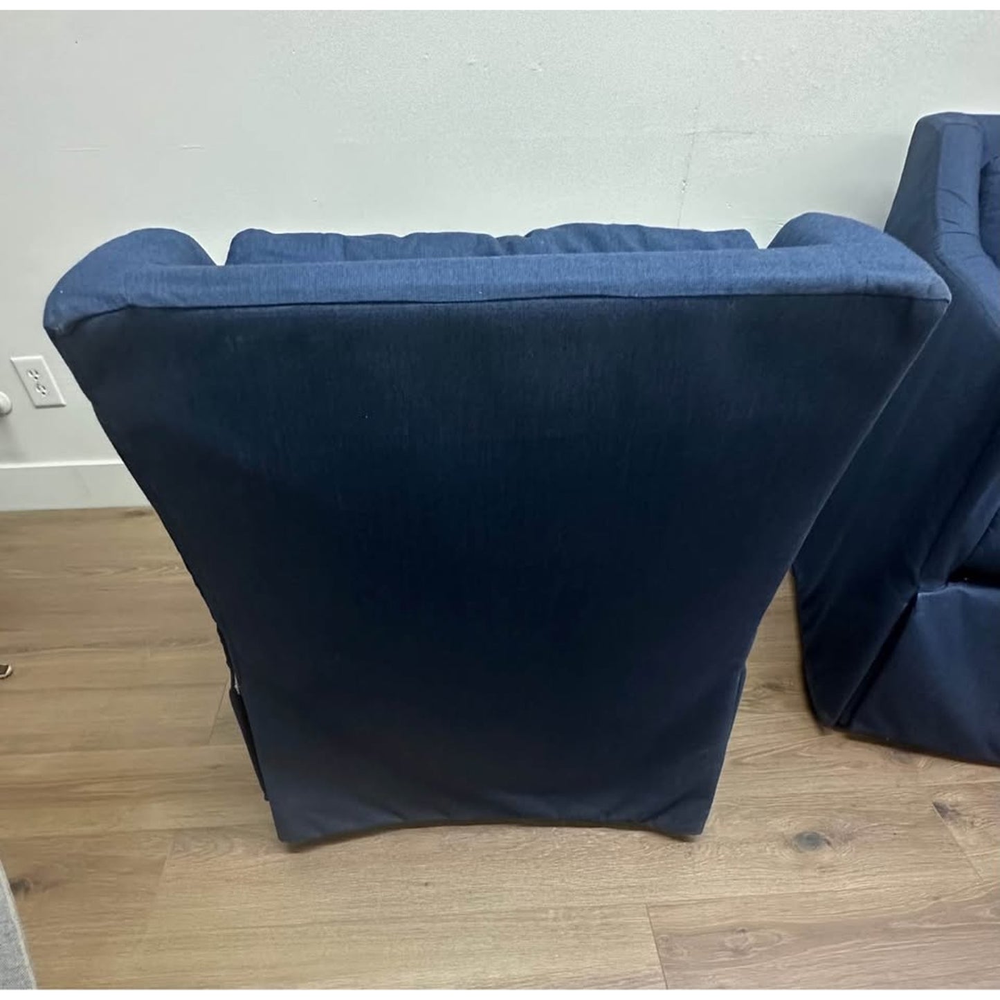 Indoor Outdoor Lounge Arm Chair Navy Blue Slipcover Swivel Set of 2