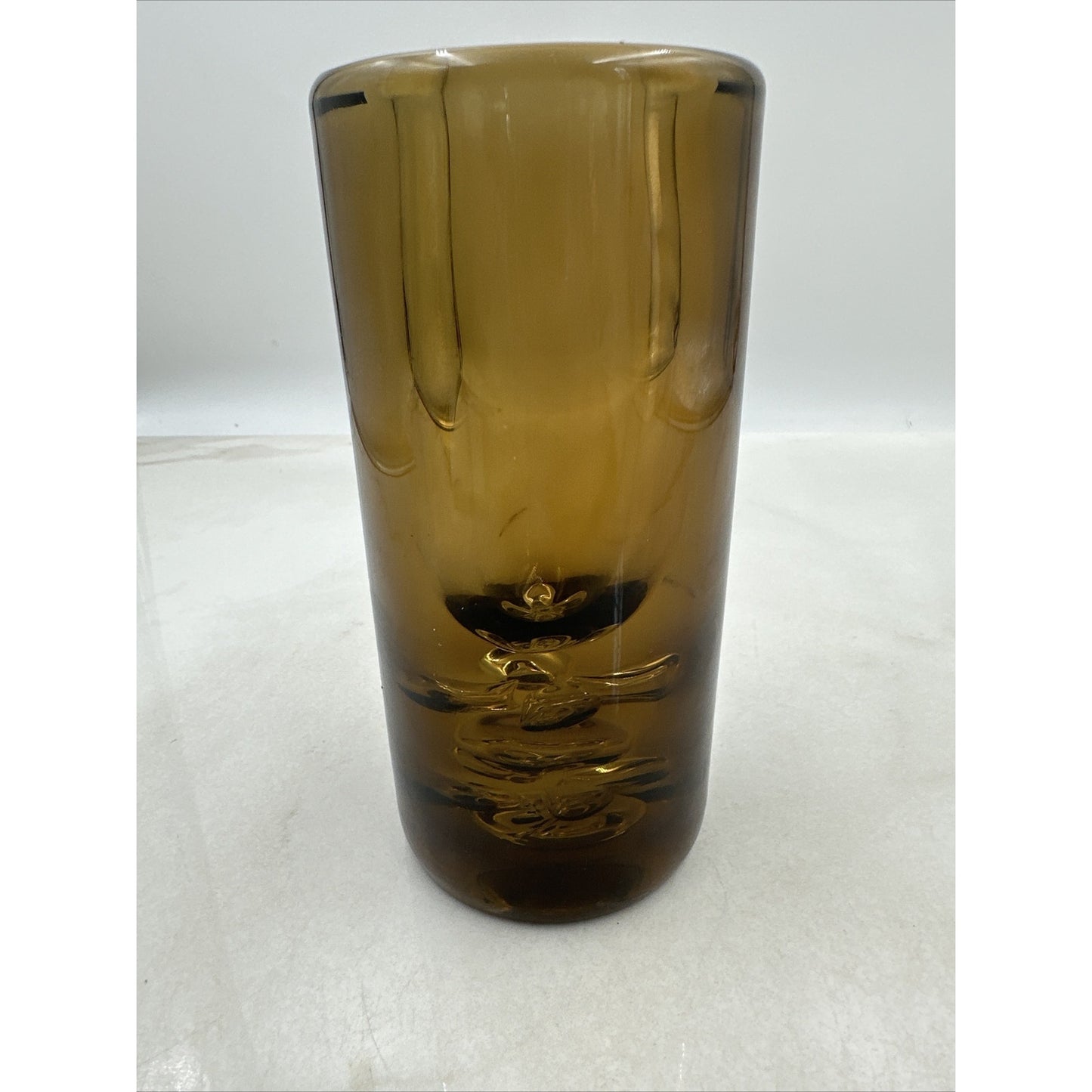 Jan Beranek Skrdlovice Amber Glass Vase MCM Hand-Blown Smoked Murine Detailing
