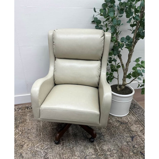 Viv Vegan Leather Executive Task Chair- Tan Brown Wood Rolling Base Office Chair Desk Nailhead