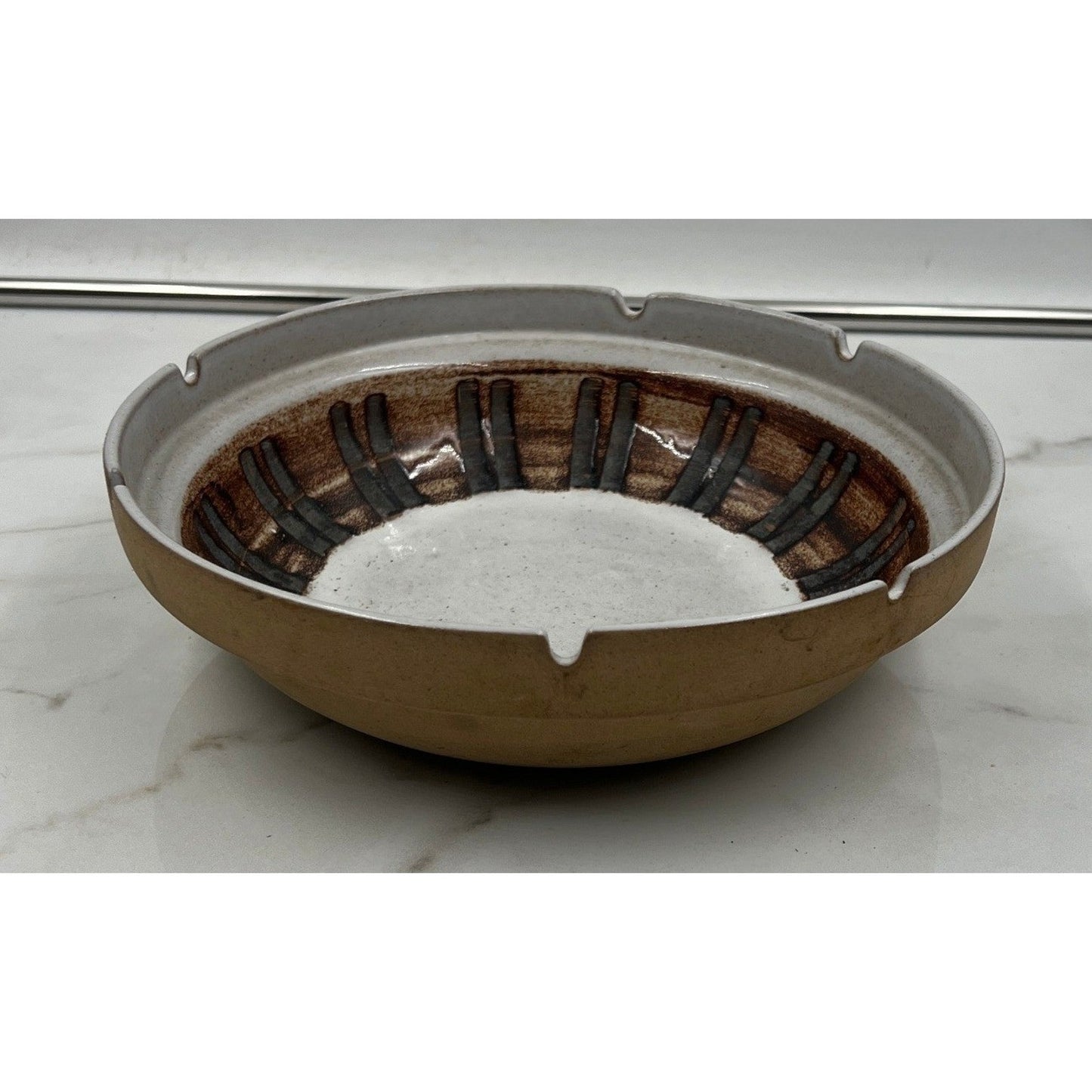 Marshall Studios Vintage MCM Ceramic Ashtray Brown Geometric M301-23-D38