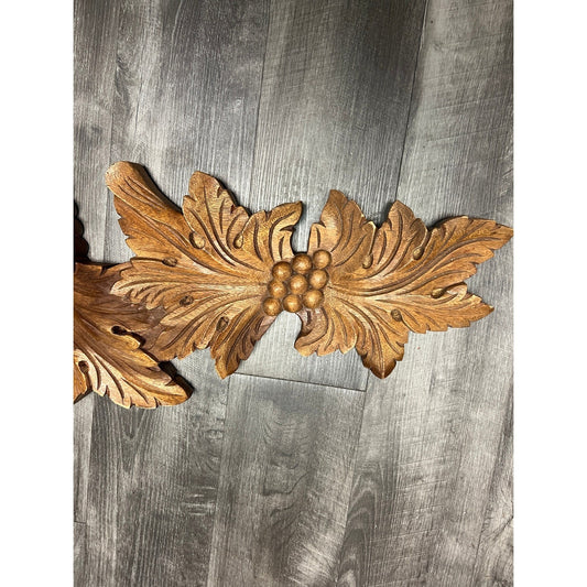 Vintage Hand Carved Wood Grapes Leaf Wall Art Plaque Large 34 Inch Decorative