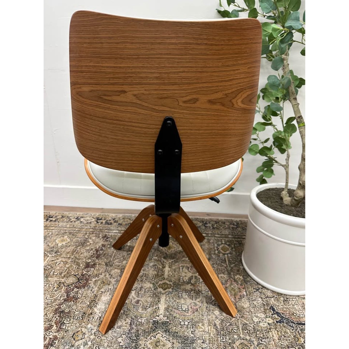 Will Office Chair Wood Base MCM Vibes Ivory Leather Upholstered Seat