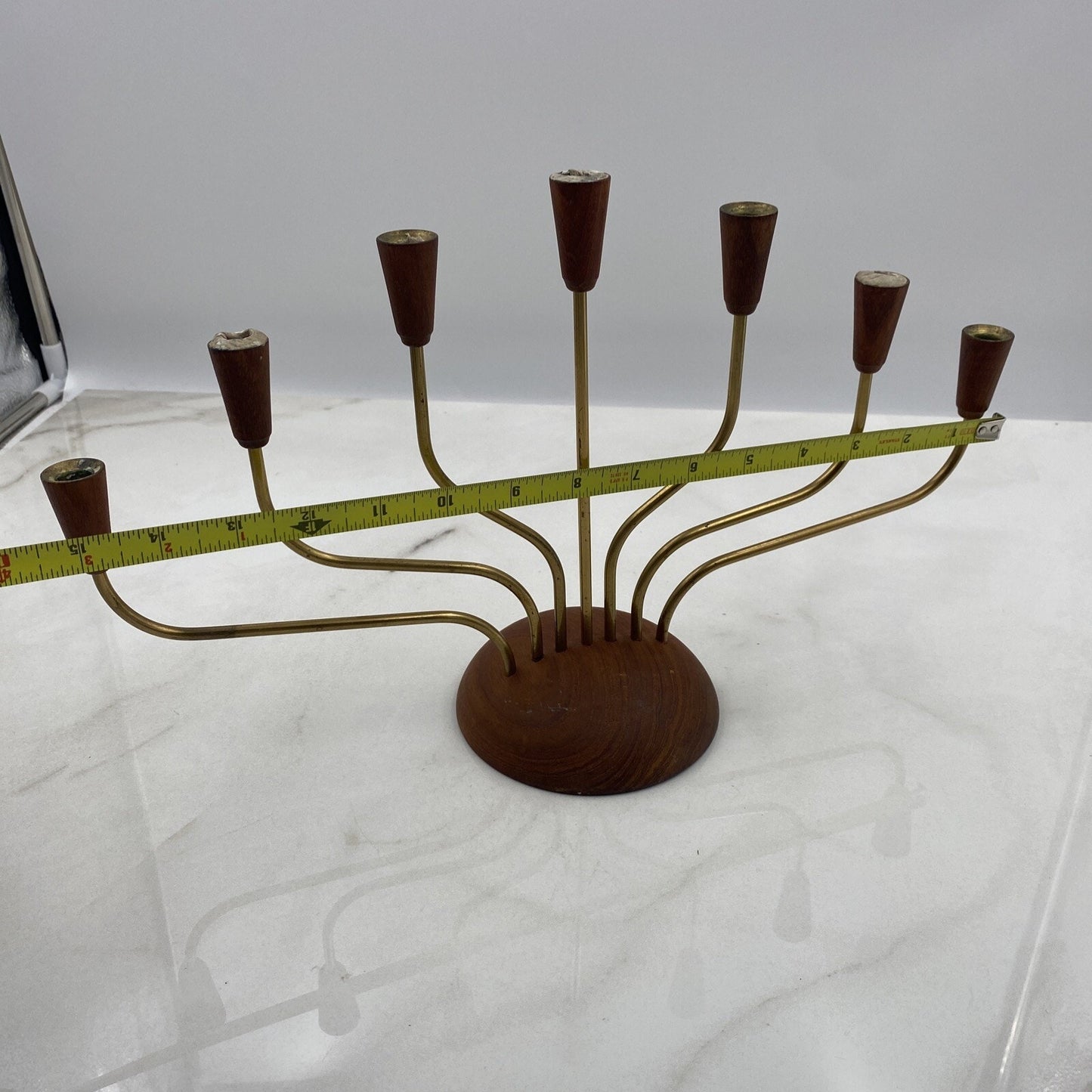 VTG Teak Candelabra Candle Holder Brass Mid Century Modern by Gunnar Ander?