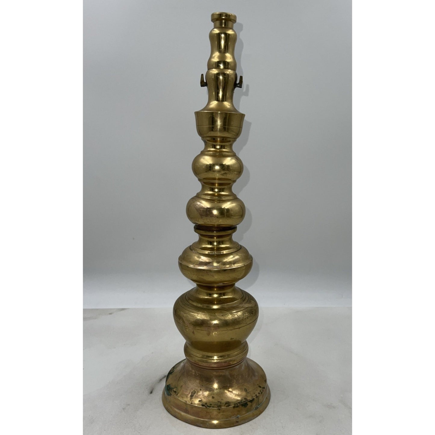 Vintage Brass Candlestick Holder Round Turned Traditional Japan 16"