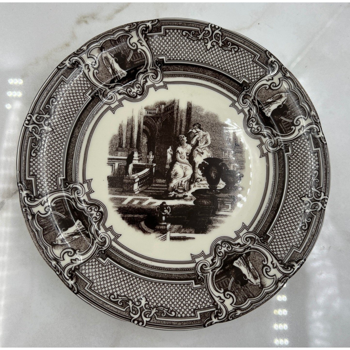 Two's Company Brown White Transferware Decorative Wall Plate 8 Inch 5989-06-S