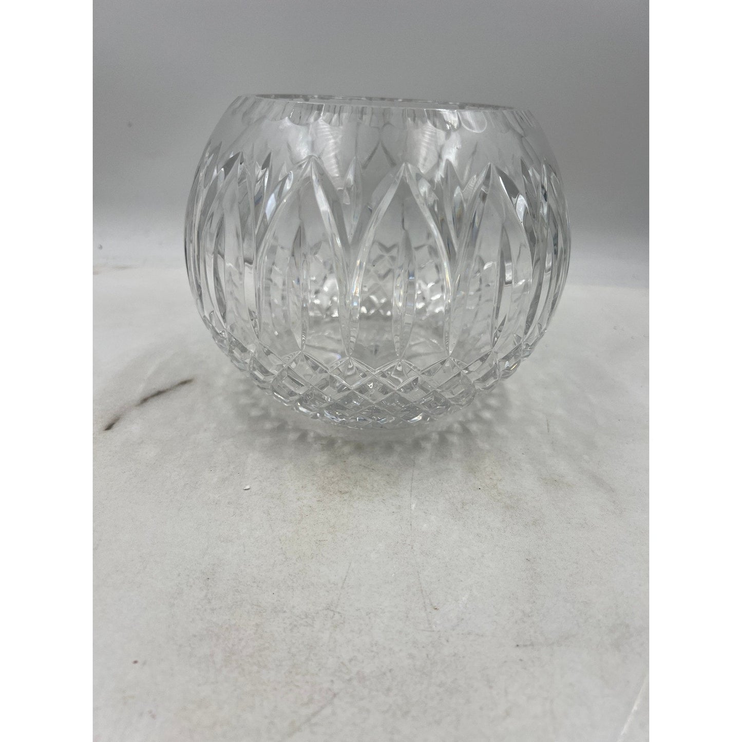 VTG Crystal Cut Round Flower Vase Bowl Clear Glass