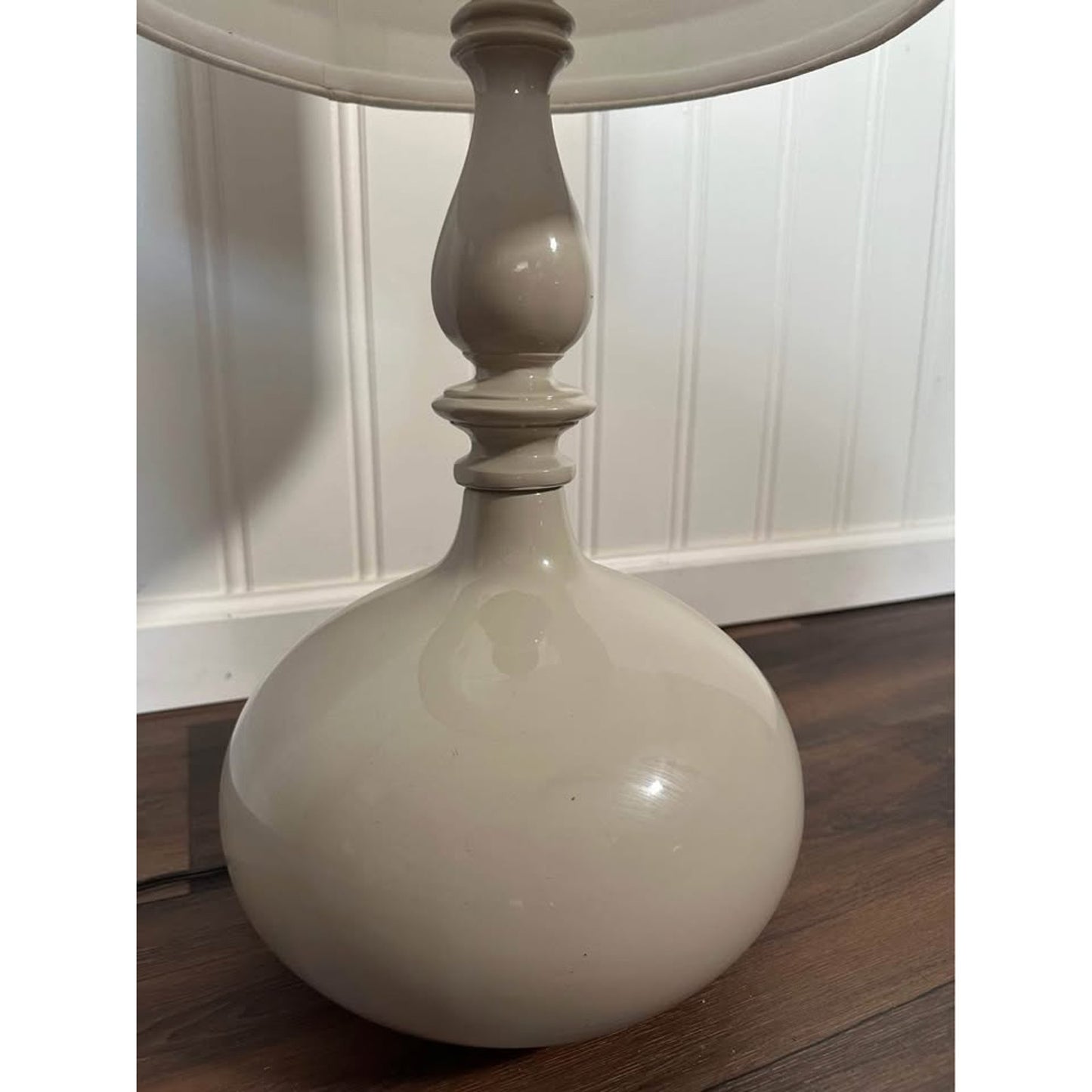 Gray Turned Farmhouse Resin Table Lamp White Shade Gray Band