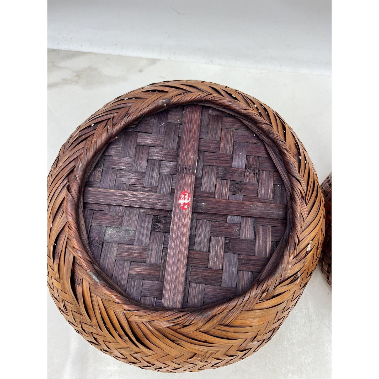 Handwoven Rattan Bamboo Wicker Basket Bowl Set Pair Nesting Boho Decor Round