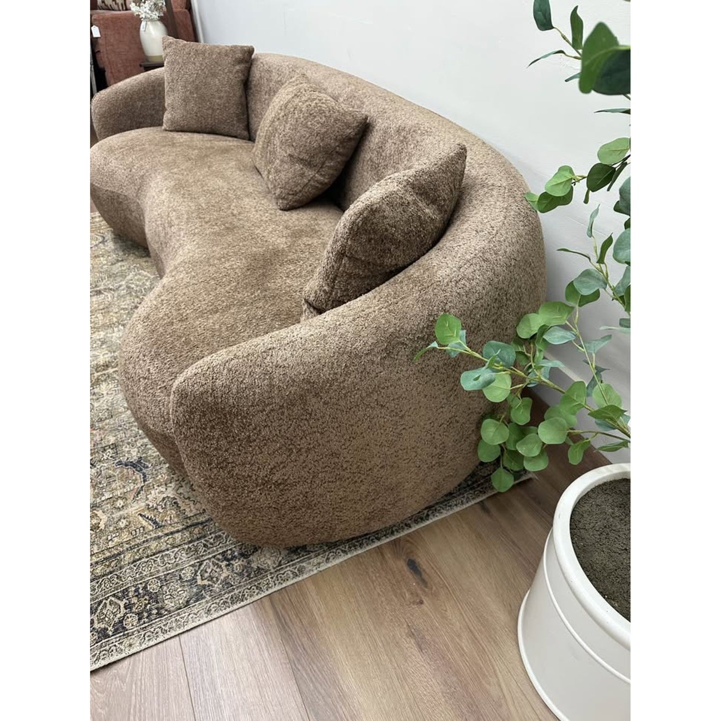 Curved Sofa Couch Brown Boucle Fabric Couch By Orren Ellis Kidney Bean