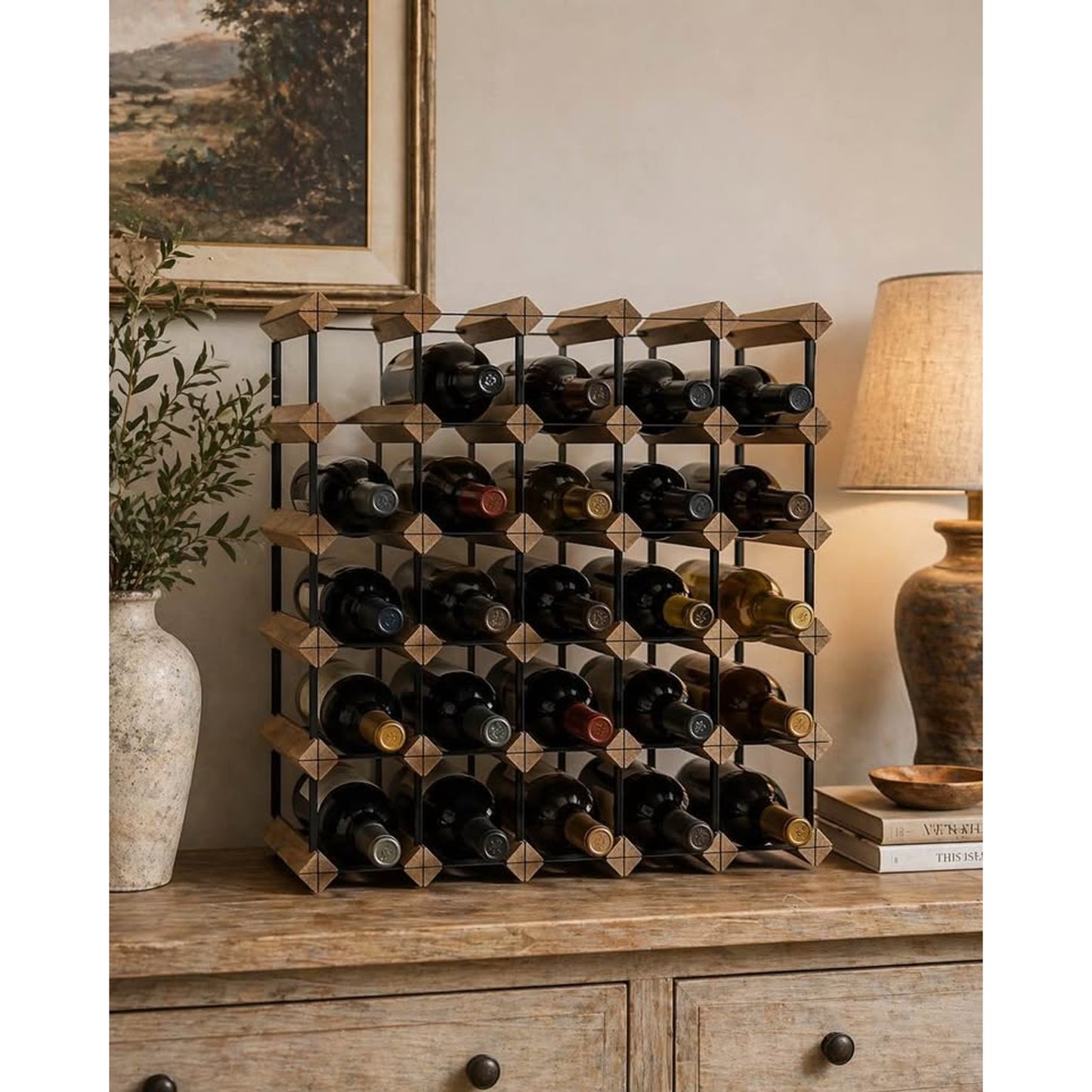 Danera Countertop Wine Rack Bottle Holder Wine Storage Organizer Solid Wood 35 Bottles