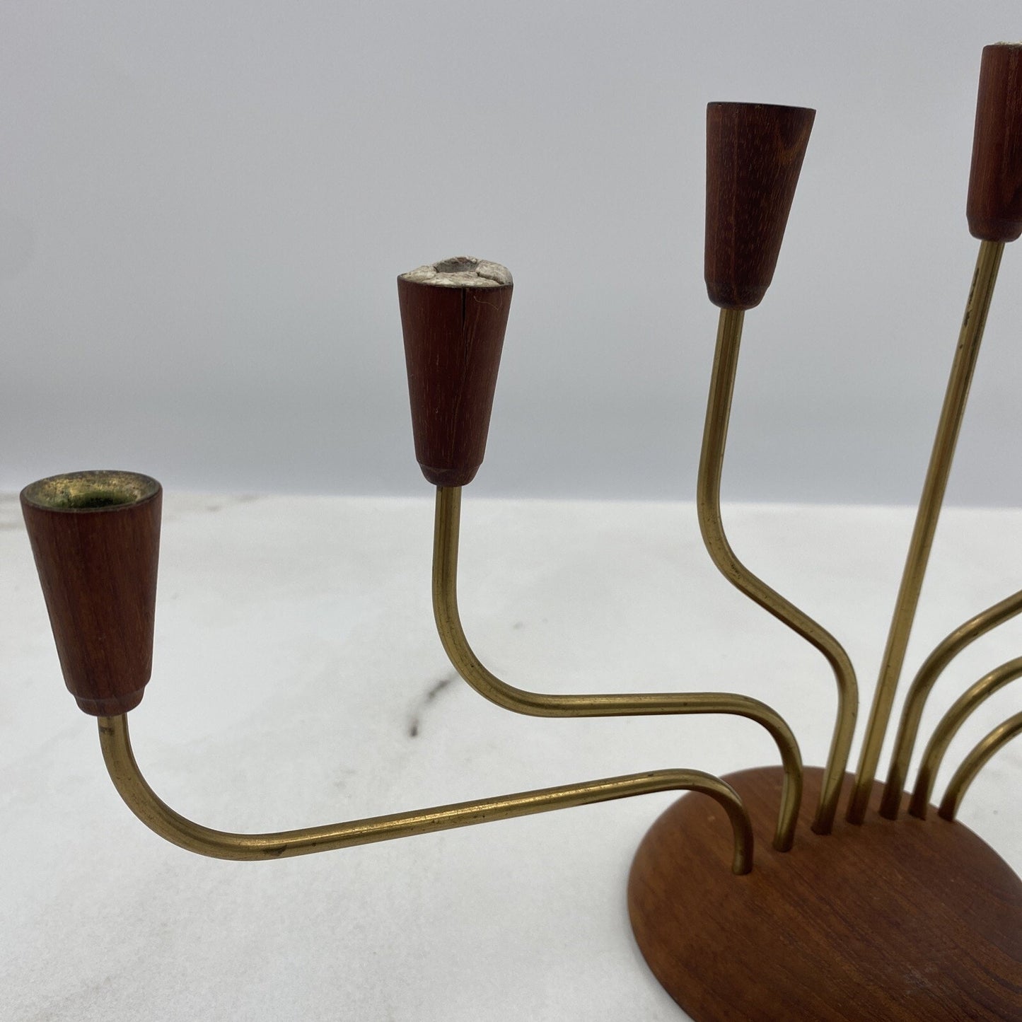 VTG Teak Candelabra Candle Holder Brass Mid Century Modern by Gunnar Ander?