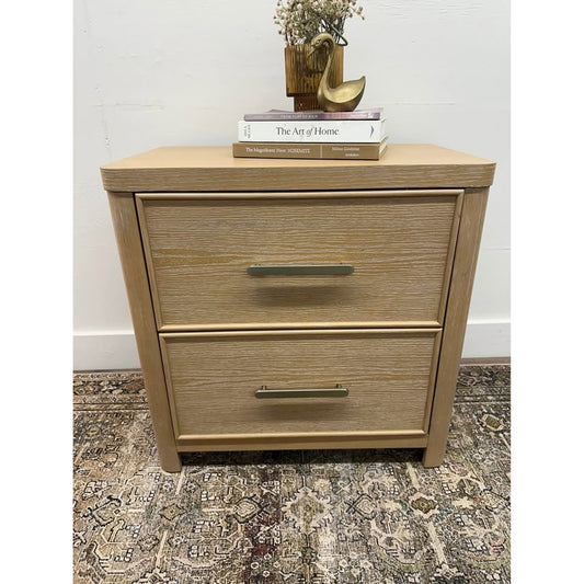 Adrian 2-Drawer Nightstand-NATURAL Two Drawer Built In Outlet NEW Karat Home