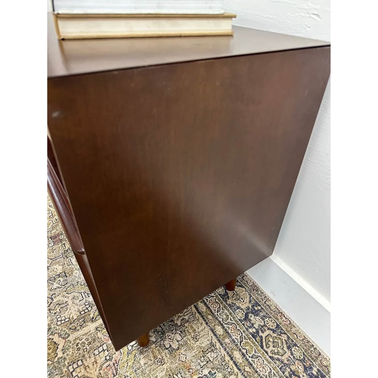 Valentin 2 - Drawer Nightstand Built-In Outlets Dark Wood MCM Style