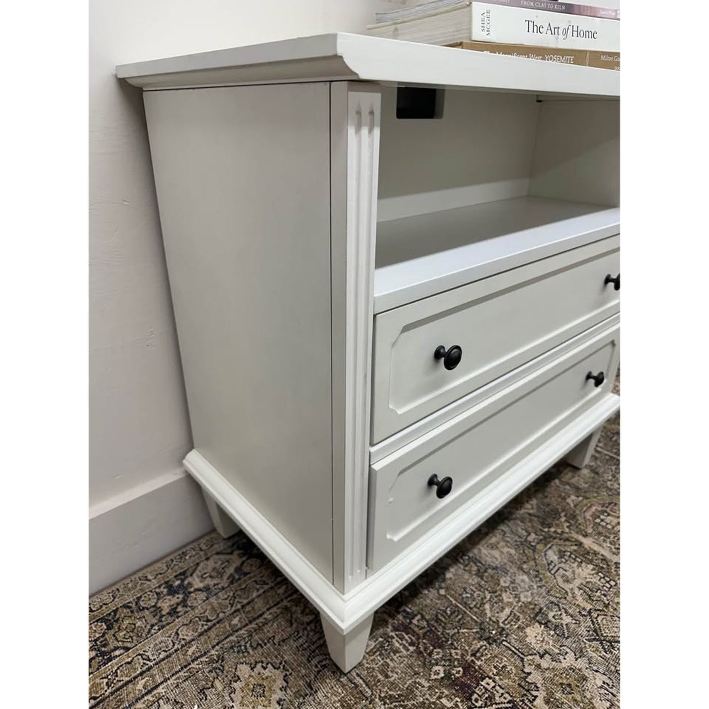 Davide 2 Drawer Nightstand Solid Wood End Table Chest Creamy White W/Charging Station