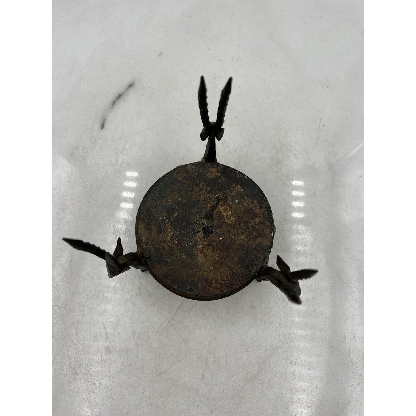 Hand Forged Wrought Iron Antelope Gazelle Heads Tripod Candle Holder Spike