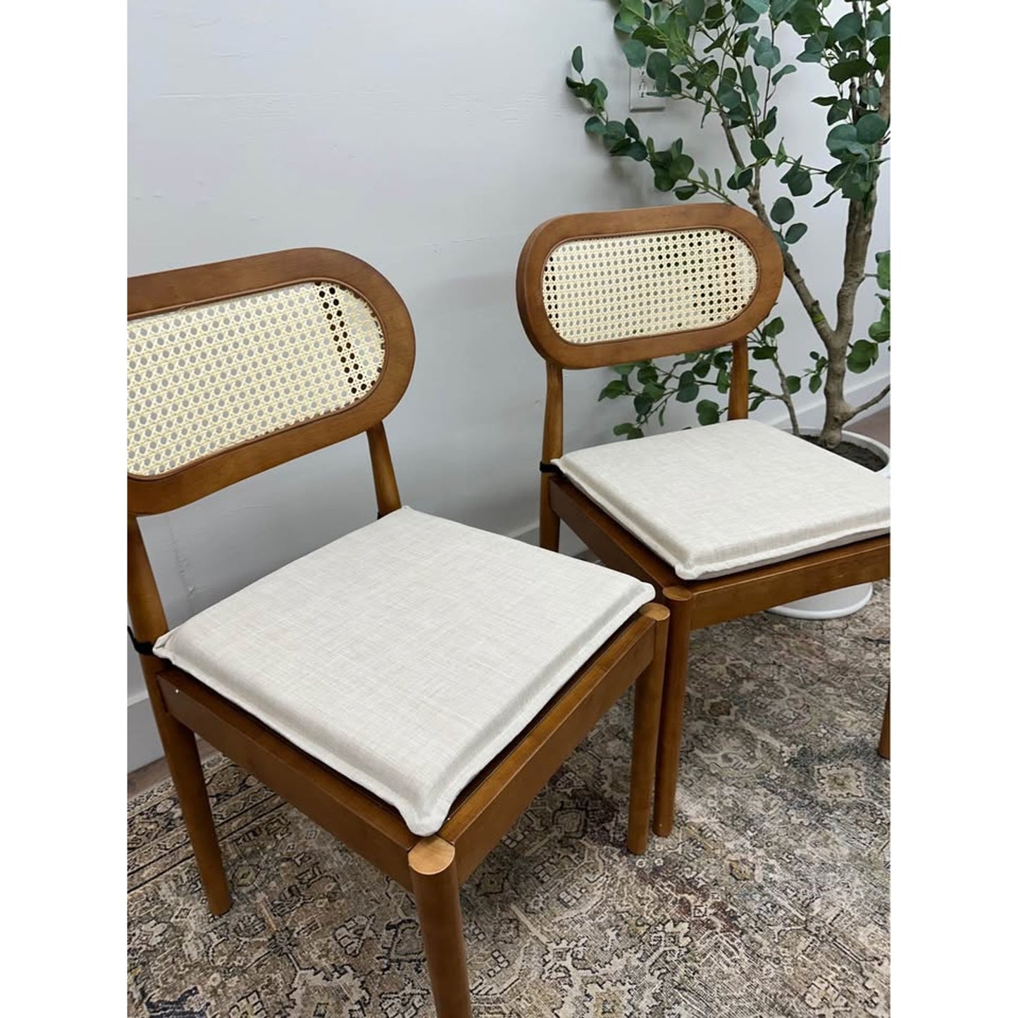 Konstantin Rattan Cane Back Dining Chairs Kitchen Chairs Set of 2 with Cushions -Brown New