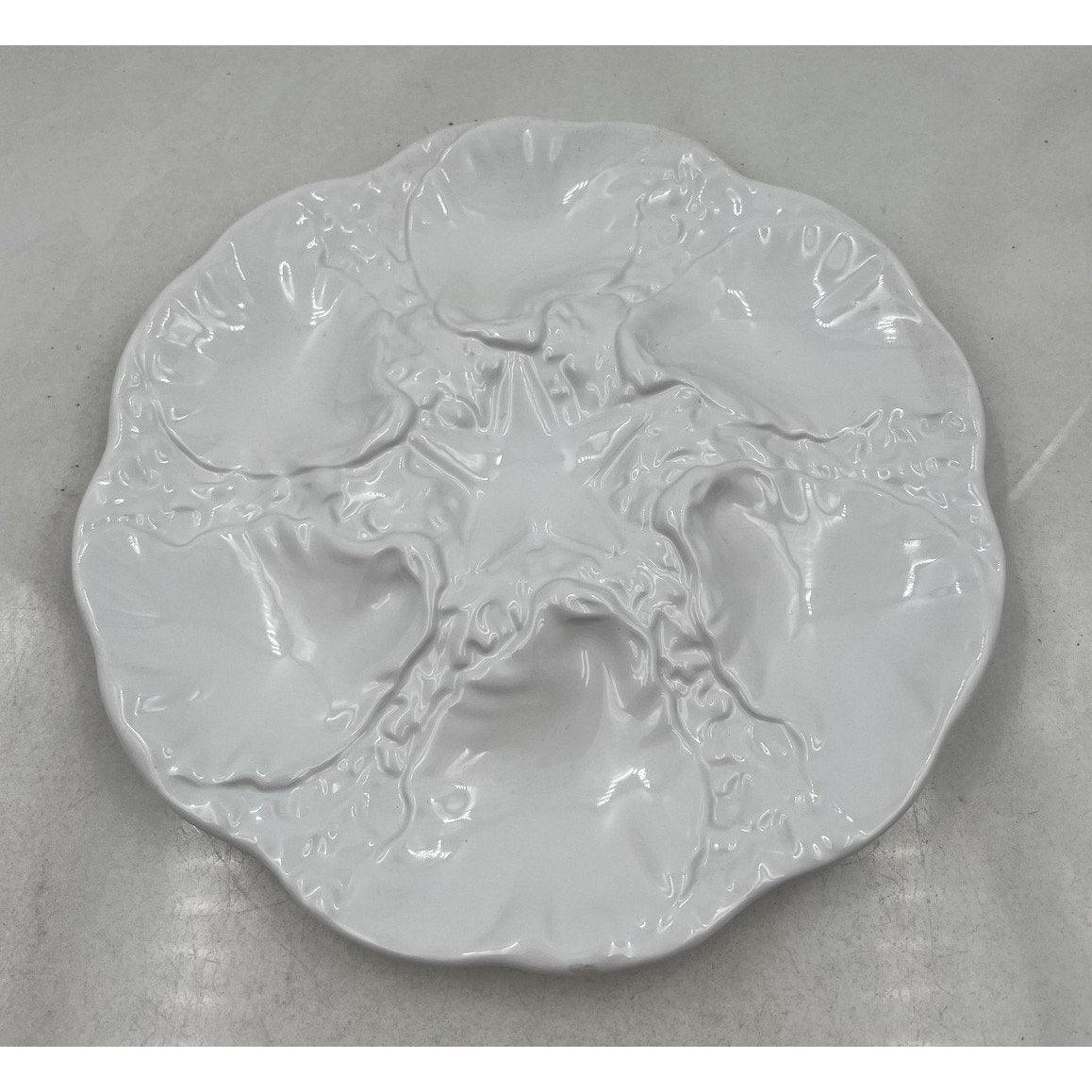 Neto & Gomes Oyster Plate White Ceramic Starfish Center 6-Well Server Portugal