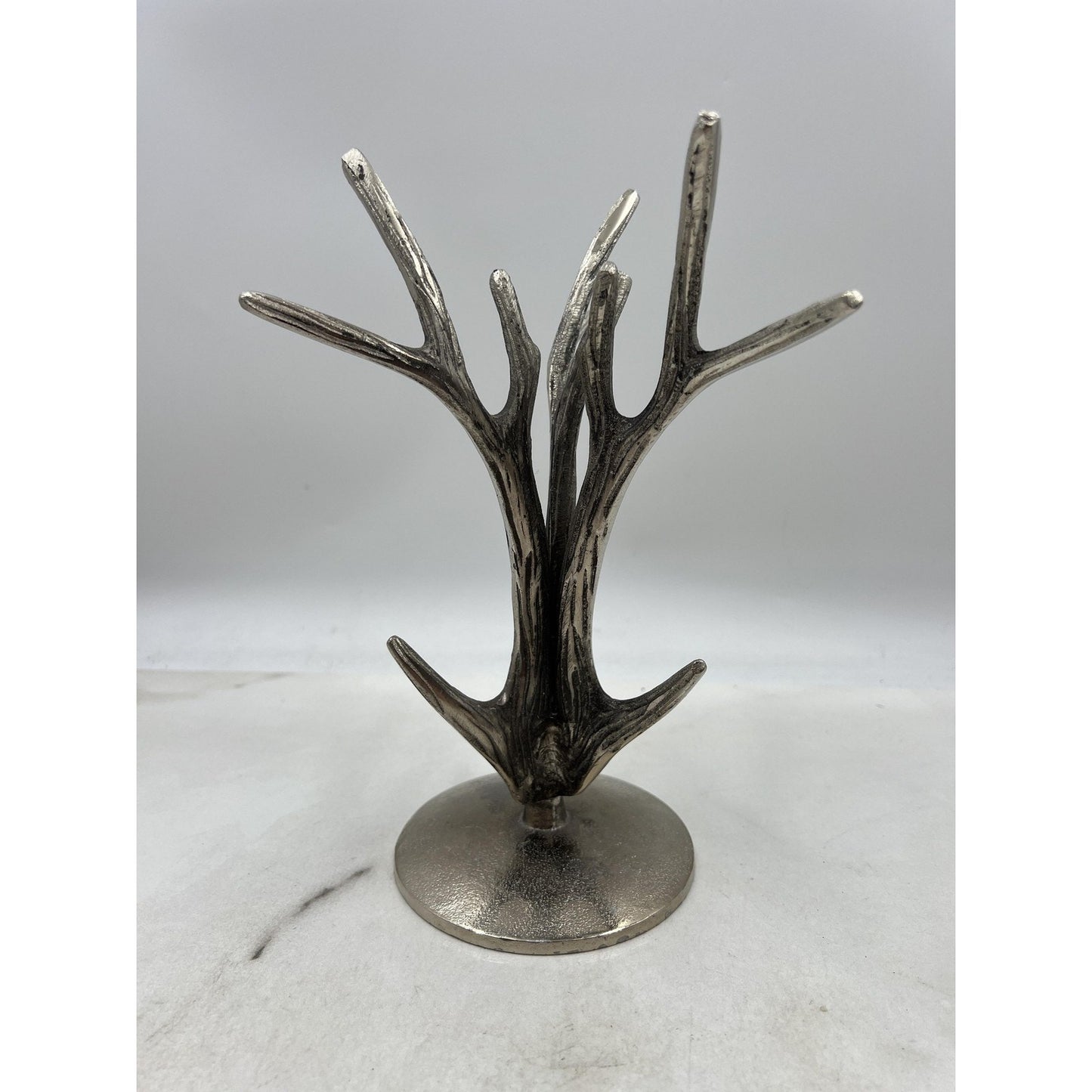 Silver Metal Antler Tree Jewelry Holder Stand Organizer Rustic Decor 9in Tall