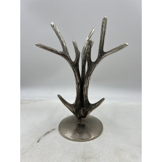 Silver Metal Antler Tree Jewelry Holder Stand Organizer Rustic Decor 9in Tall
