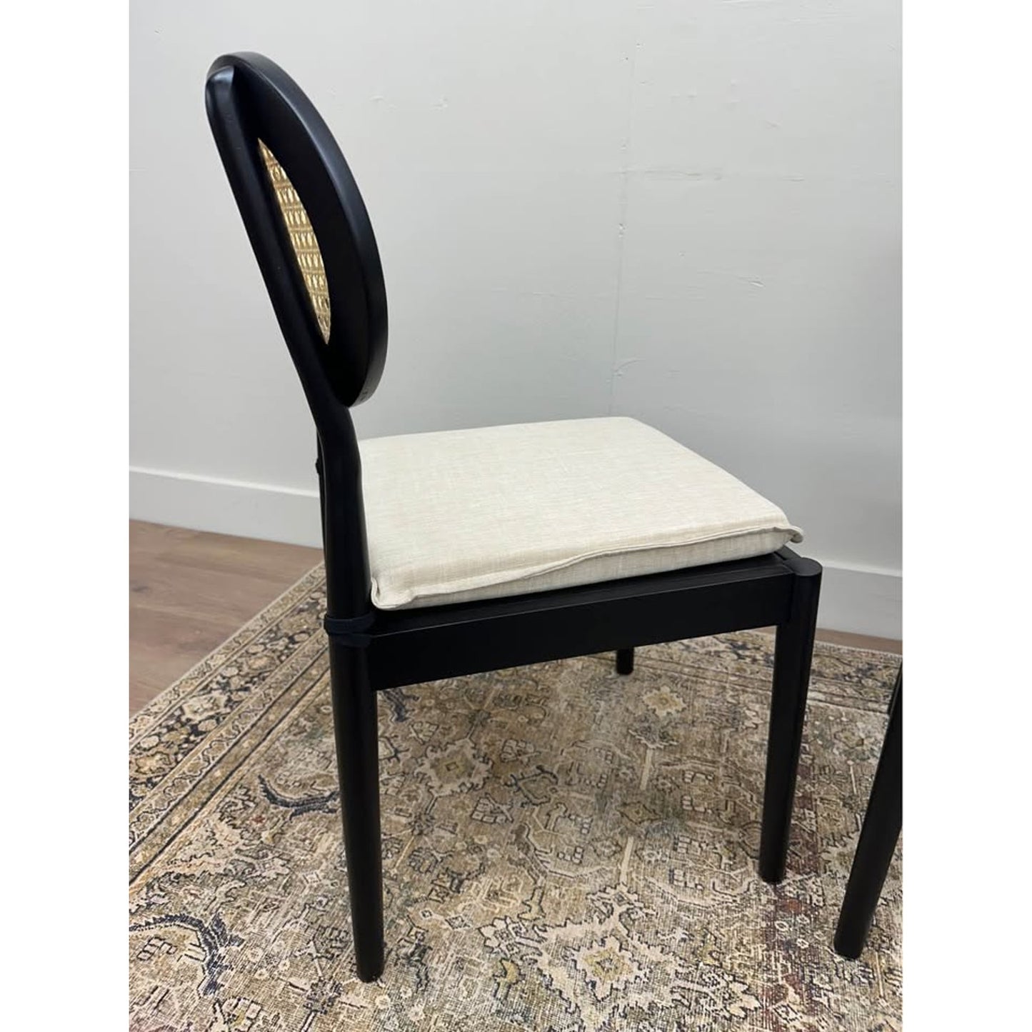Konstantin Rattan Cane Back Dining Chairs Kitchen Chairs Set of 2 with Cushions -BLACK